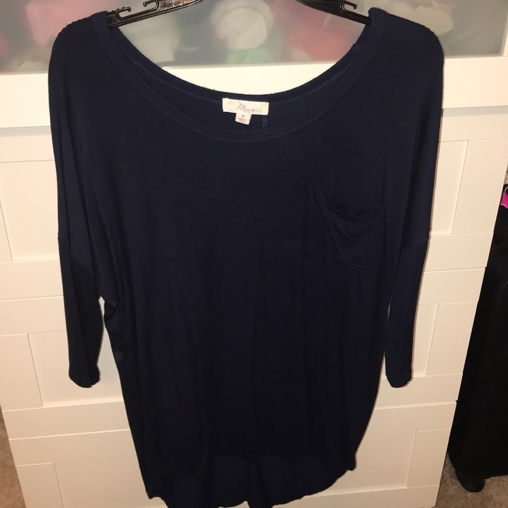 Navy blue blouse with buttons down the back